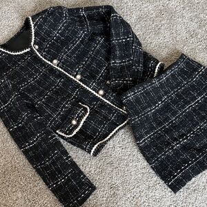 Chic Black and White Tweed Skirt Suit
